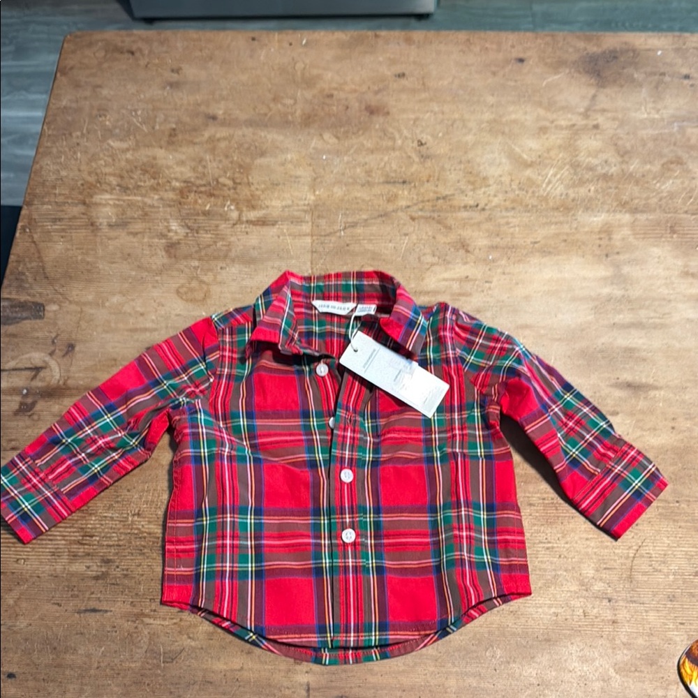 Janie and Jack Red and Green Button Down Shirt